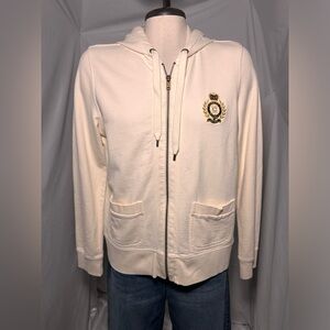 Chaps Cream Zip-Up Hoodie Crest Logo Cotton Sweatshirt Jacket Medium
